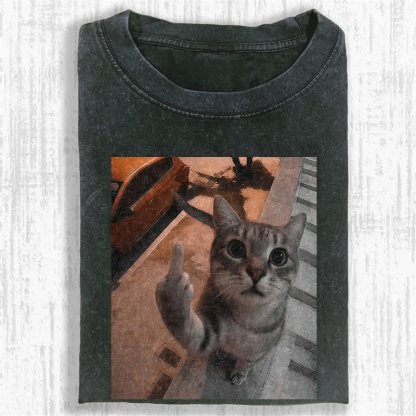 Middle Finger Moggie Washed T-shirt