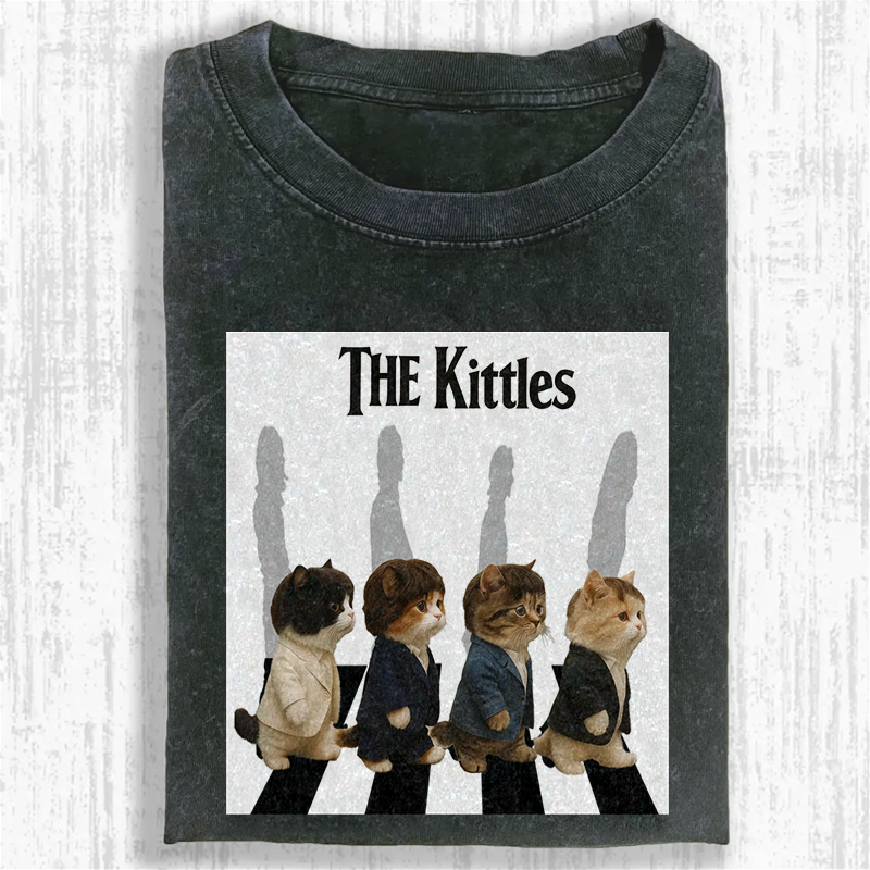 The Meowles - Abbey Paw Washed T-shirt
