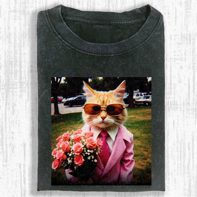 Dapper Date Cat Washed T-shirt