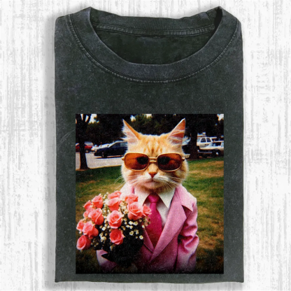 Dapper Date Cat Washed T-shirt