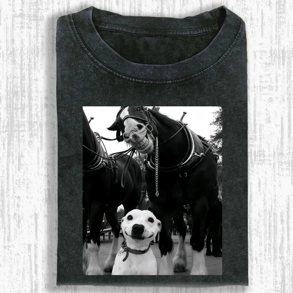 Funny dogs and horses Washed T-shirt