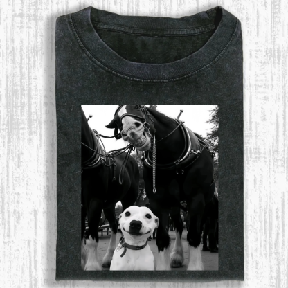 Funny dogs and horses Washed T-shirt