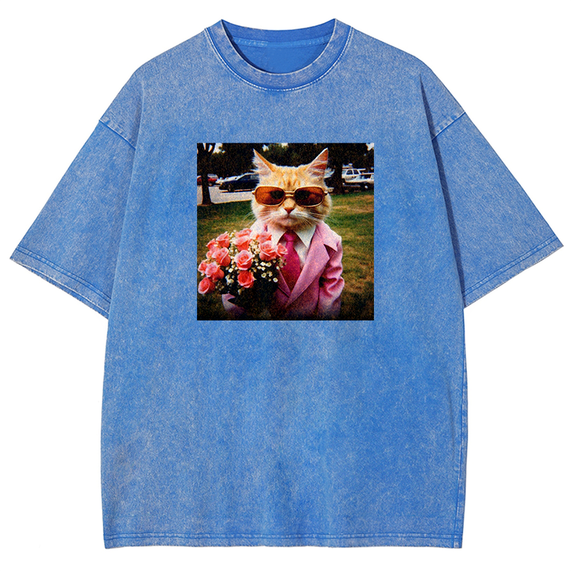 Dapper Date Cat Washed T-shirt
