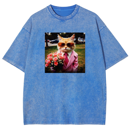 Dapper Date Cat Washed T-shirt