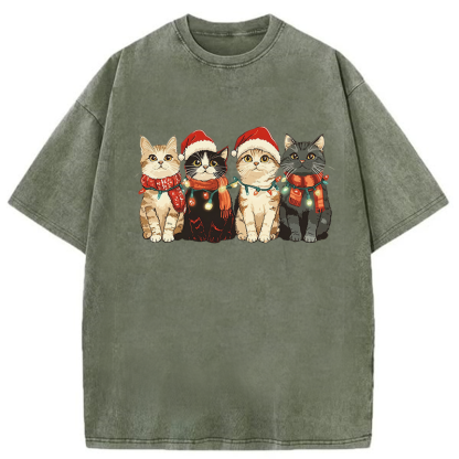 Christmas Cat Washed T-shirt