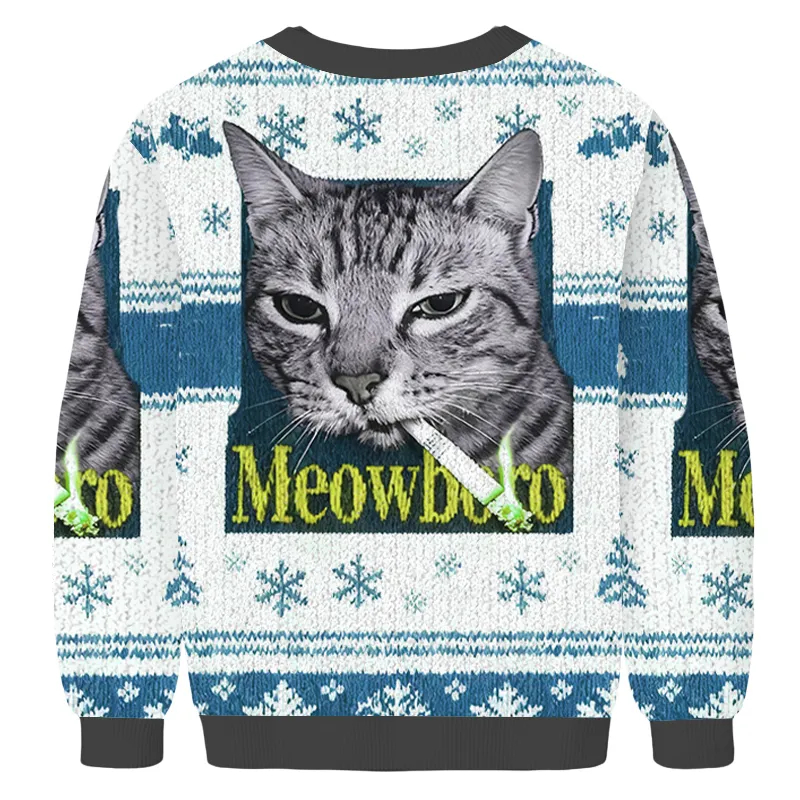 Smoking Meowboro Cat Ugly Christmas Sweatshirt