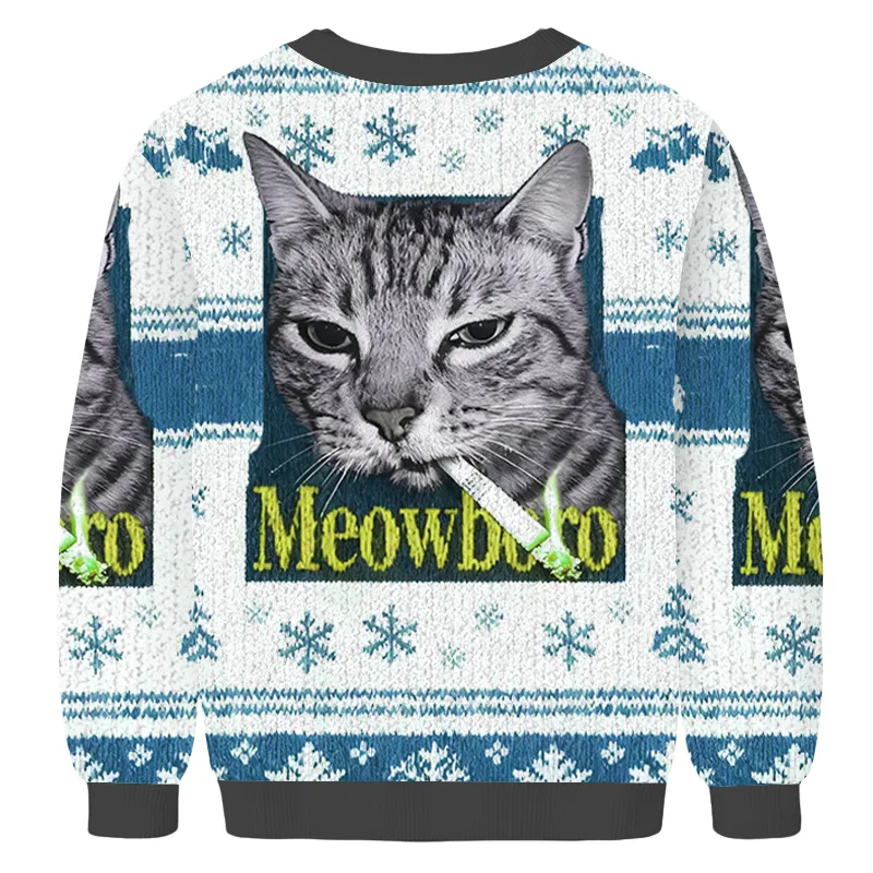 Smoking Meowboro Cat Ugly Christmas Sweatshirt
