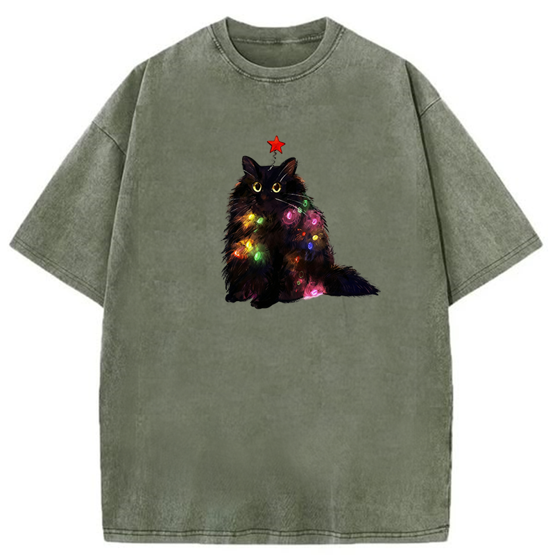 Christmas Cat Washed T-shirt