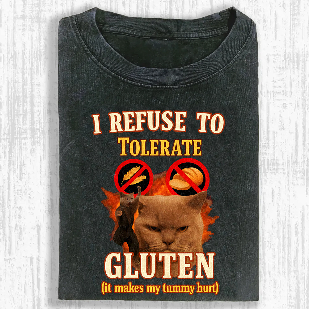 Cat Hates Gluten Washed T-shirt