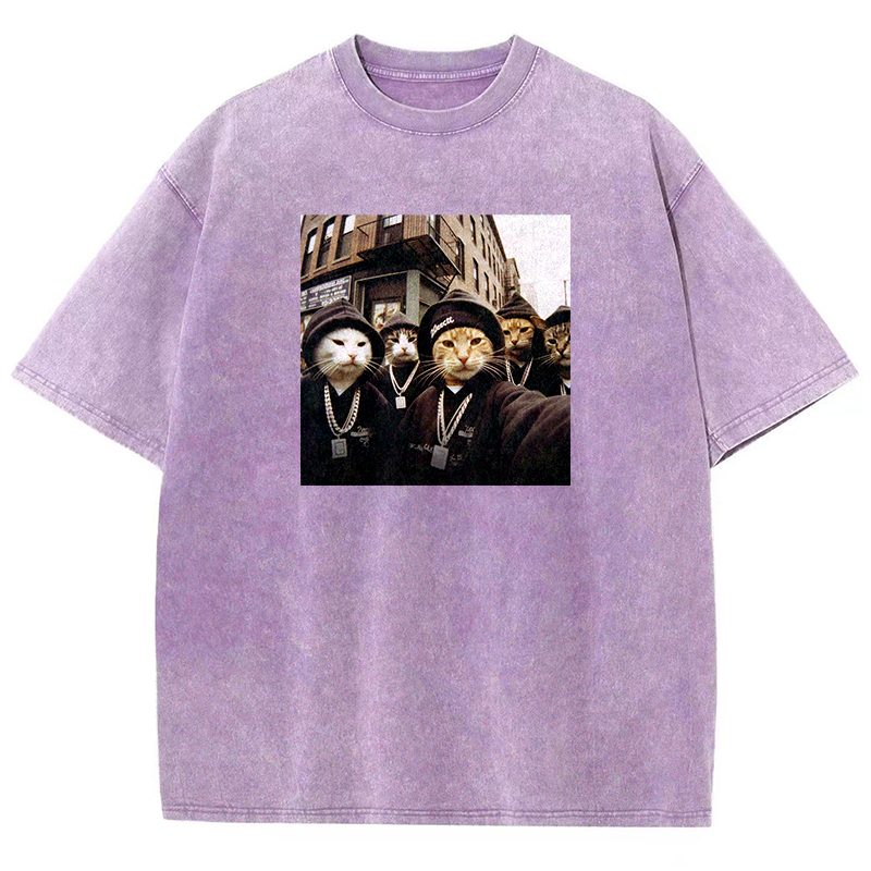 Hip-Hop Purr-crew Washed T-shirt