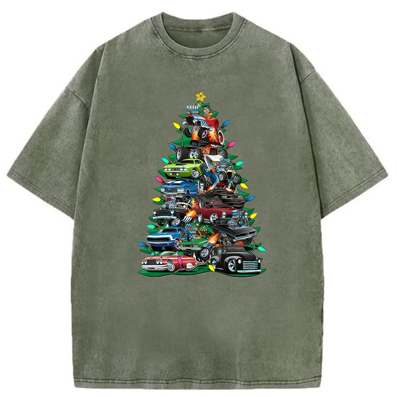Car Christmas Tree Washed T-shirt