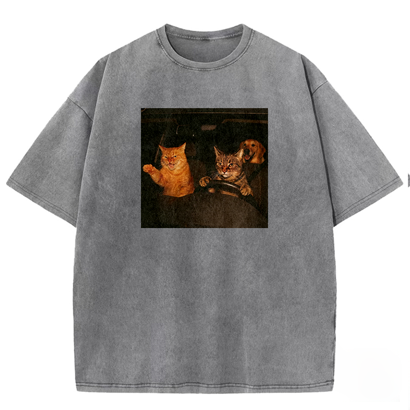 Road Rage Kitties Washed T-shirt