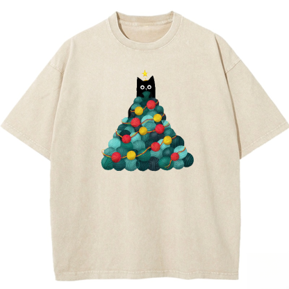 Christmas Cat Washed T-shirt