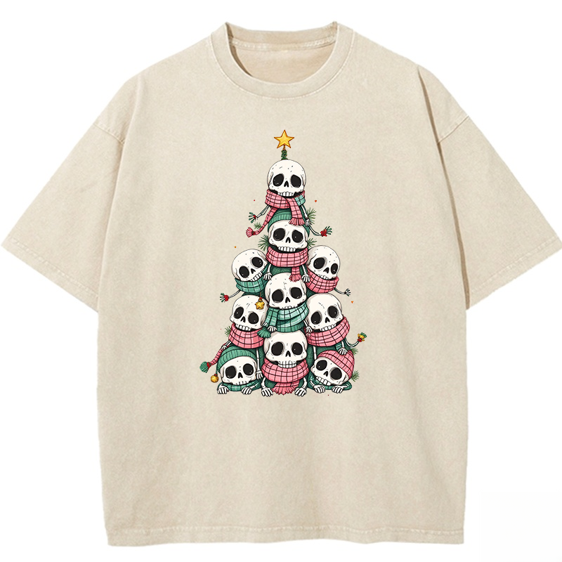 Skull Christmas Tree Washed T-shirt