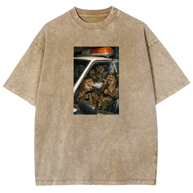 Bad Kitty Patrol Washed T-shirt