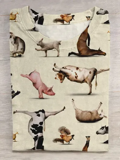 Farm Animal Yoga Art Print Casual Short Sleeve T-shirt