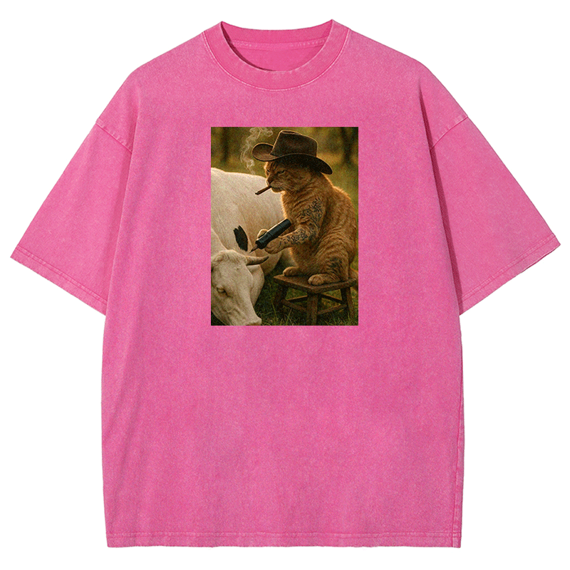 Tattoo Cowboy Cat Washed T-shirt