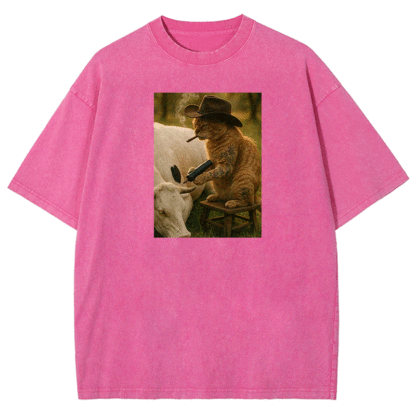 Tattoo Cowboy Cat Washed T-shirt
