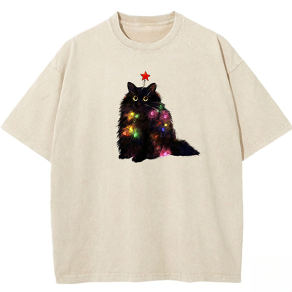 Christmas Cat Washed T-shirt