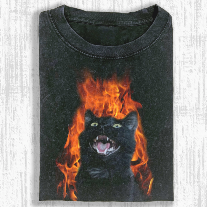 Rebellious cat Washed T-shirt