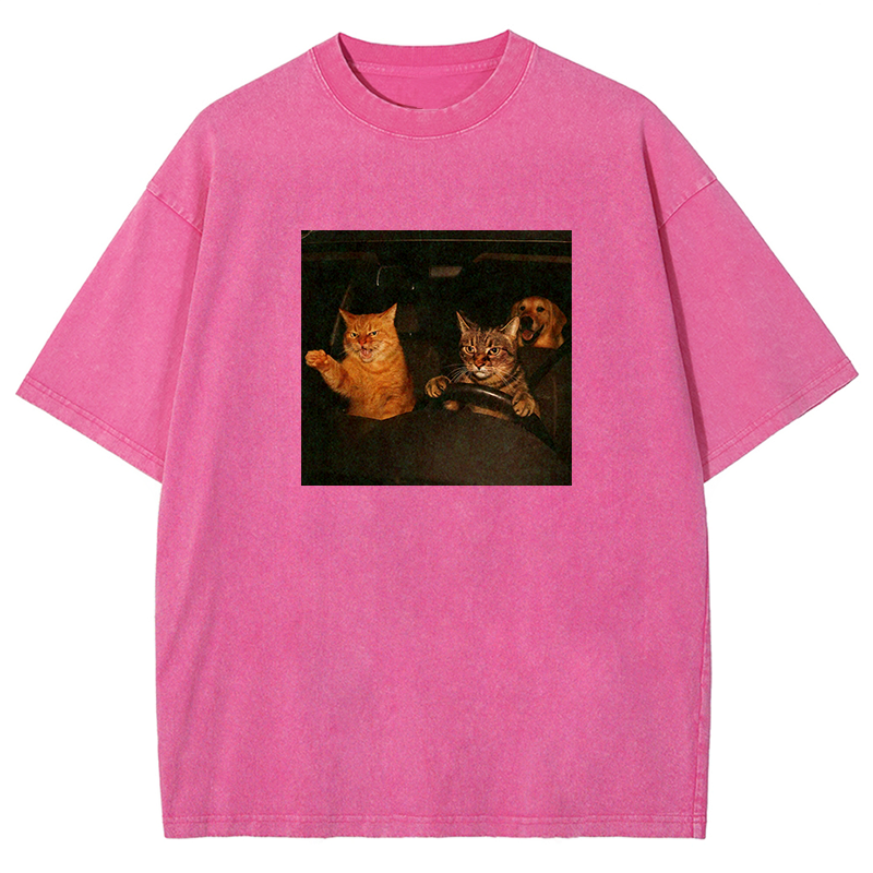 Road Rage Kitties Washed T-shirt