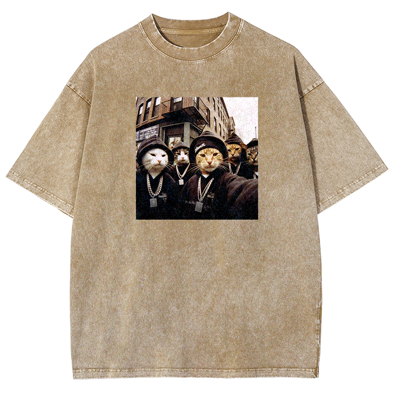 Hip-Hop Purr-crew Washed T-shirt