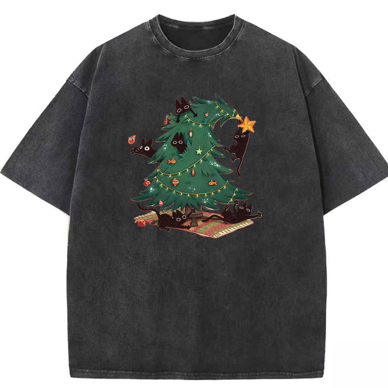 Christmas Cat Washed T-shirt