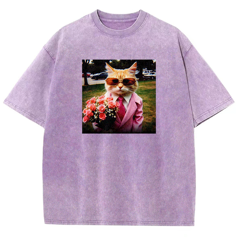 Dapper Date Cat Washed T-shirt