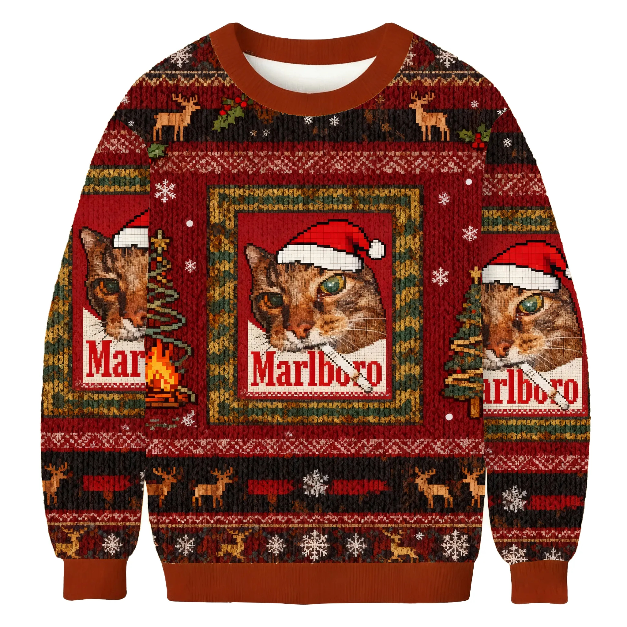 Baddiecat Funny Smoking Cat Meme Ugly Christmas Sweatshirt