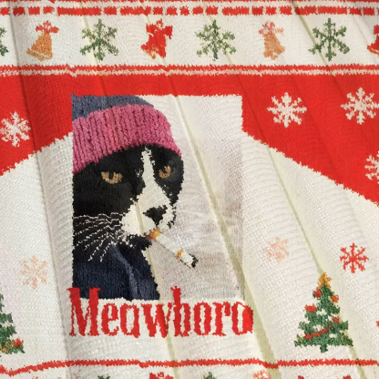 Smoking Cat Meme Ugly Christmas Sweatshirt