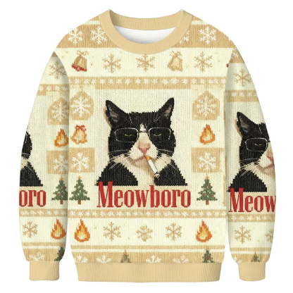 Funny Cat Smoking Cigarette Meme Ugly Christmas Sweatshirt