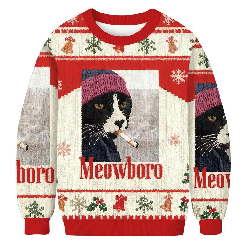 Smoking Cat Meme Ugly Christmas Sweatshirt