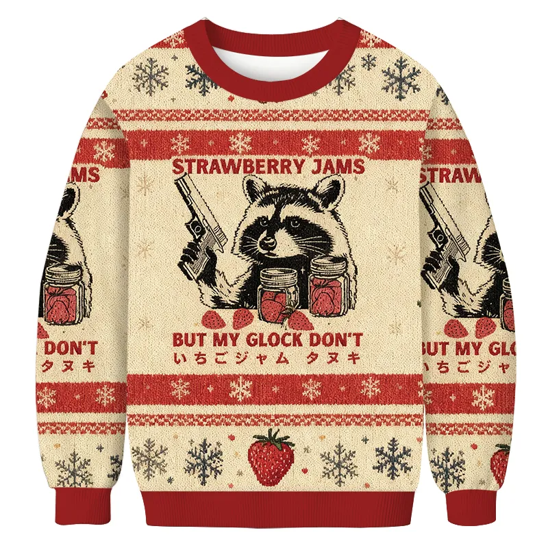 Strawberry Jams Glock Funny Raccoon Ugly Christmas Sweatshirt