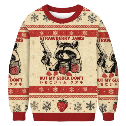 Strawberry Jams Glock Funny Raccoon Ugly Christmas Sweatshirt