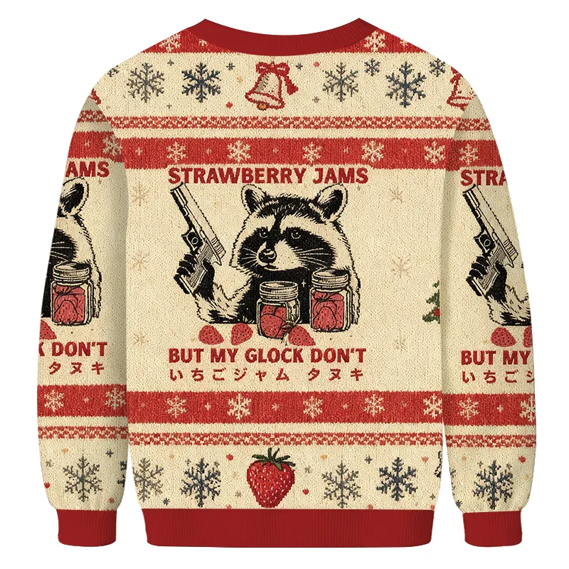 Strawberry Jams Glock Funny Raccoon Ugly Christmas Sweatshirt