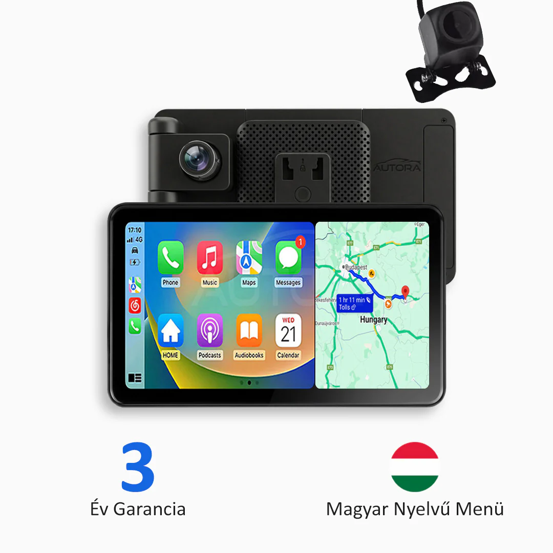 Univerzális Autós Multimédia Rendszer Apple CarPlay, Android Auto és Menetkamera Funkcióval (2026-ös Modell)