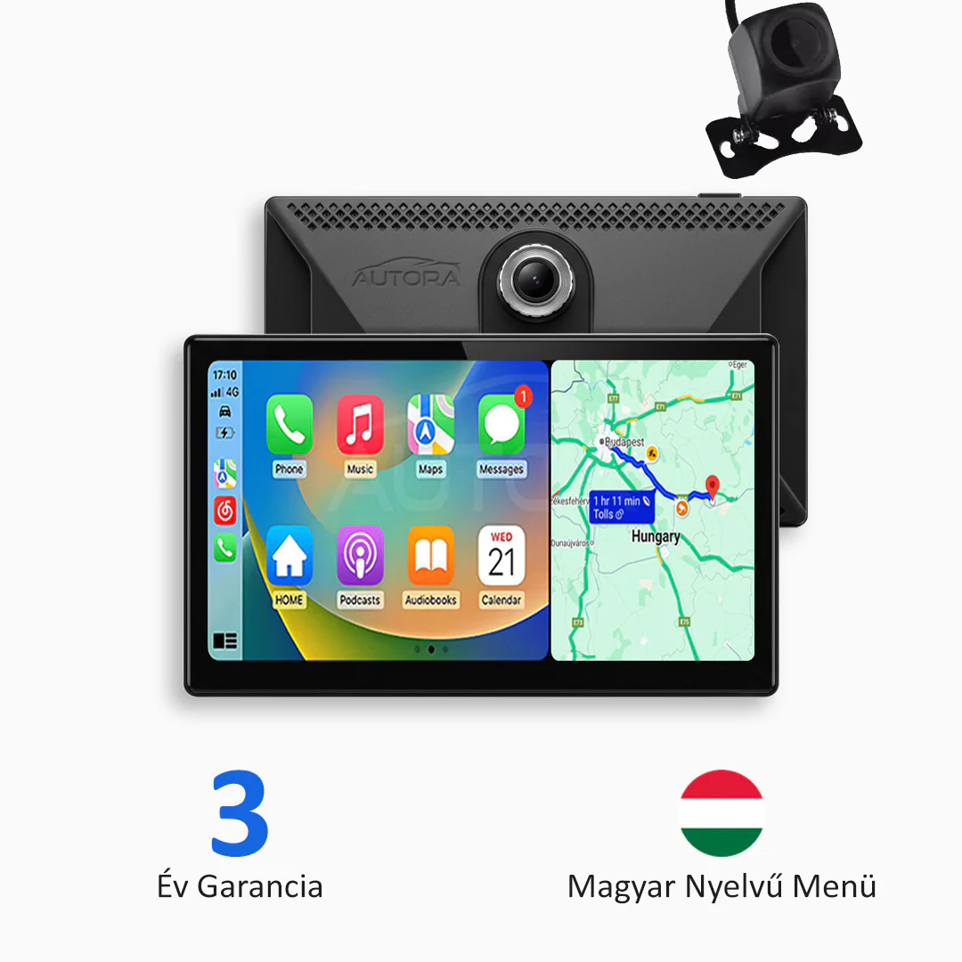 Univerzális Autós Multimédia Rendszer Apple CarPlay, Android Auto és Menetkamera Funkcióval (2026-ös Modell)