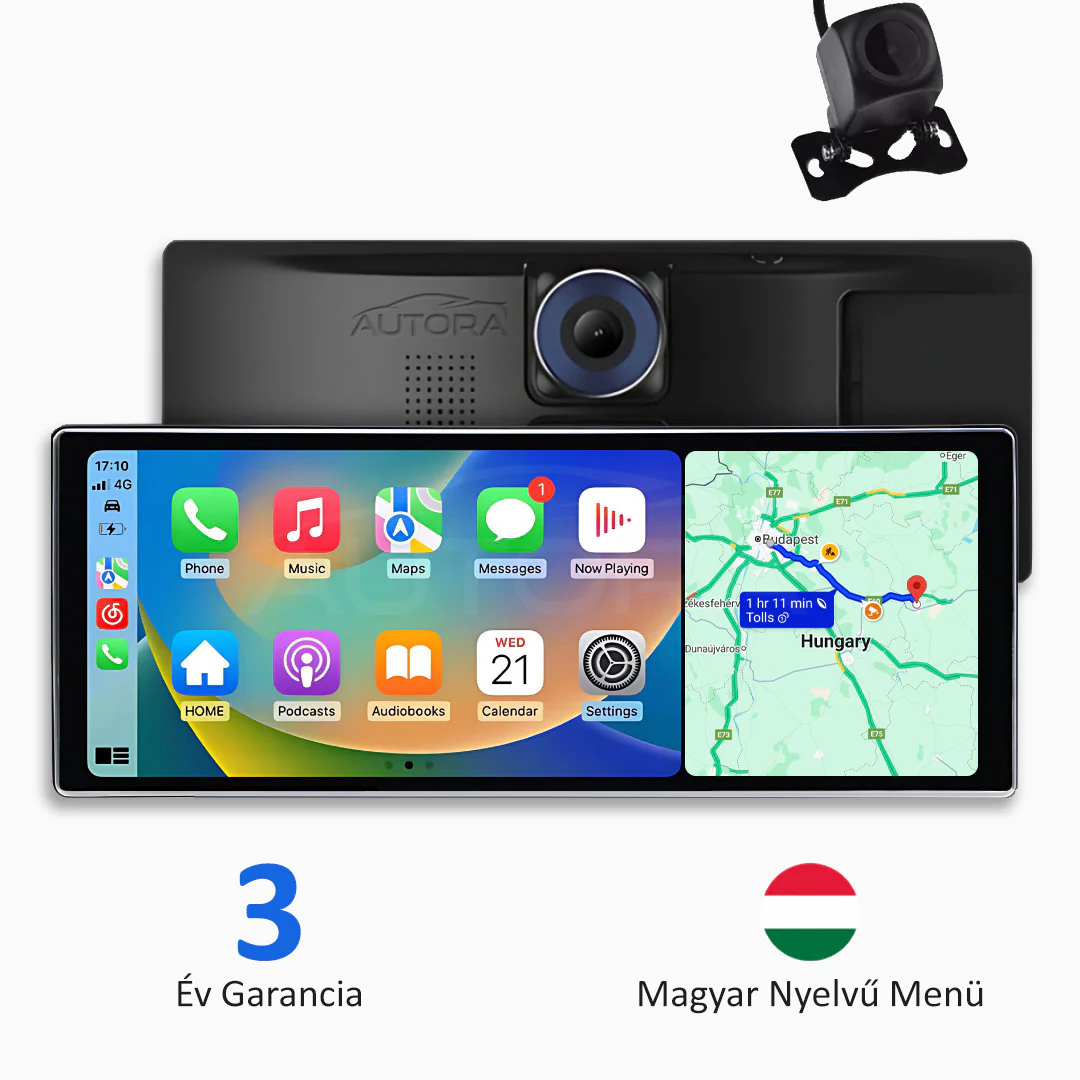 Univerzális Autós Multimédia Rendszer Apple CarPlay, Android Auto és Menetkamera Funkcióval (2026-ös Modell)