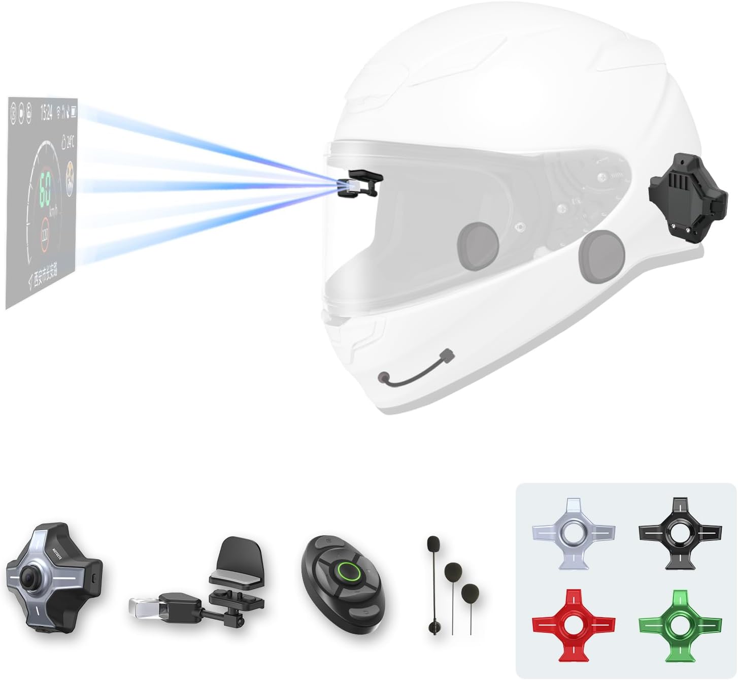 E6+ Motorkerékpár sisak HUD, Head-up kijelző, Bluetooth, GPS, CarPlay, Android Auto, Mesh Intercom, Tolatókamera, Távirányító, Zajcsökkentés, RGB lámpák, IP66 minden sisakhoz (E6+)