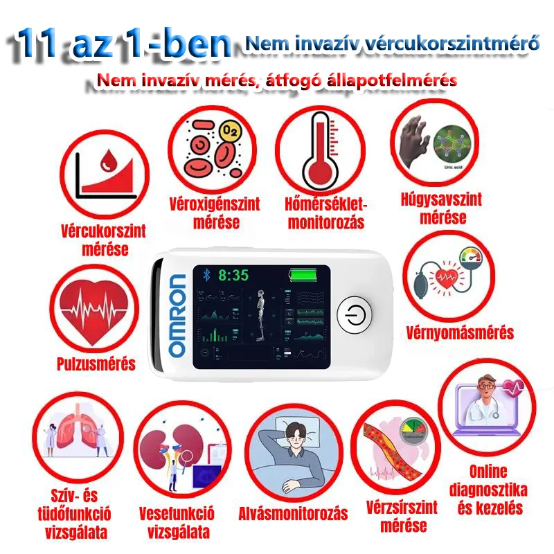 【11 az 1-ben】Nem invazív, többfunkciós vércukormérő