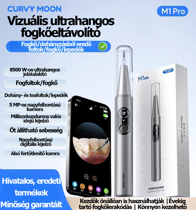CURVY MOON Visual ultrahangos fogtisztító - Eltávolítja a fogkövet és a foltokat, tisztítja a fogakat és a foltokat