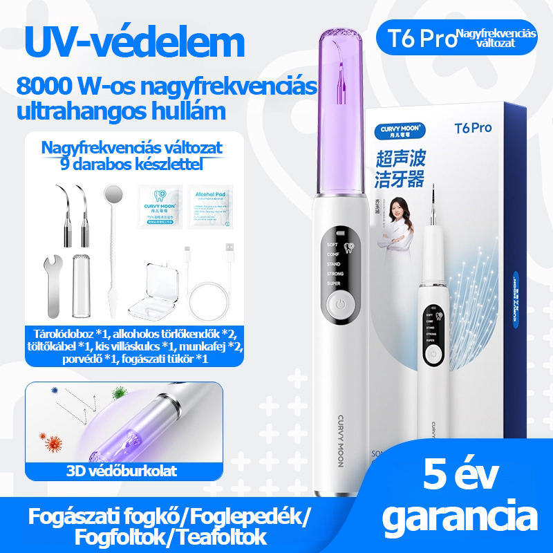 CURVY MOON Visual ultrahangos fogtisztító - Eltávolítja a fogkövet és a foltokat, tisztítja a fogakat és a foltokat