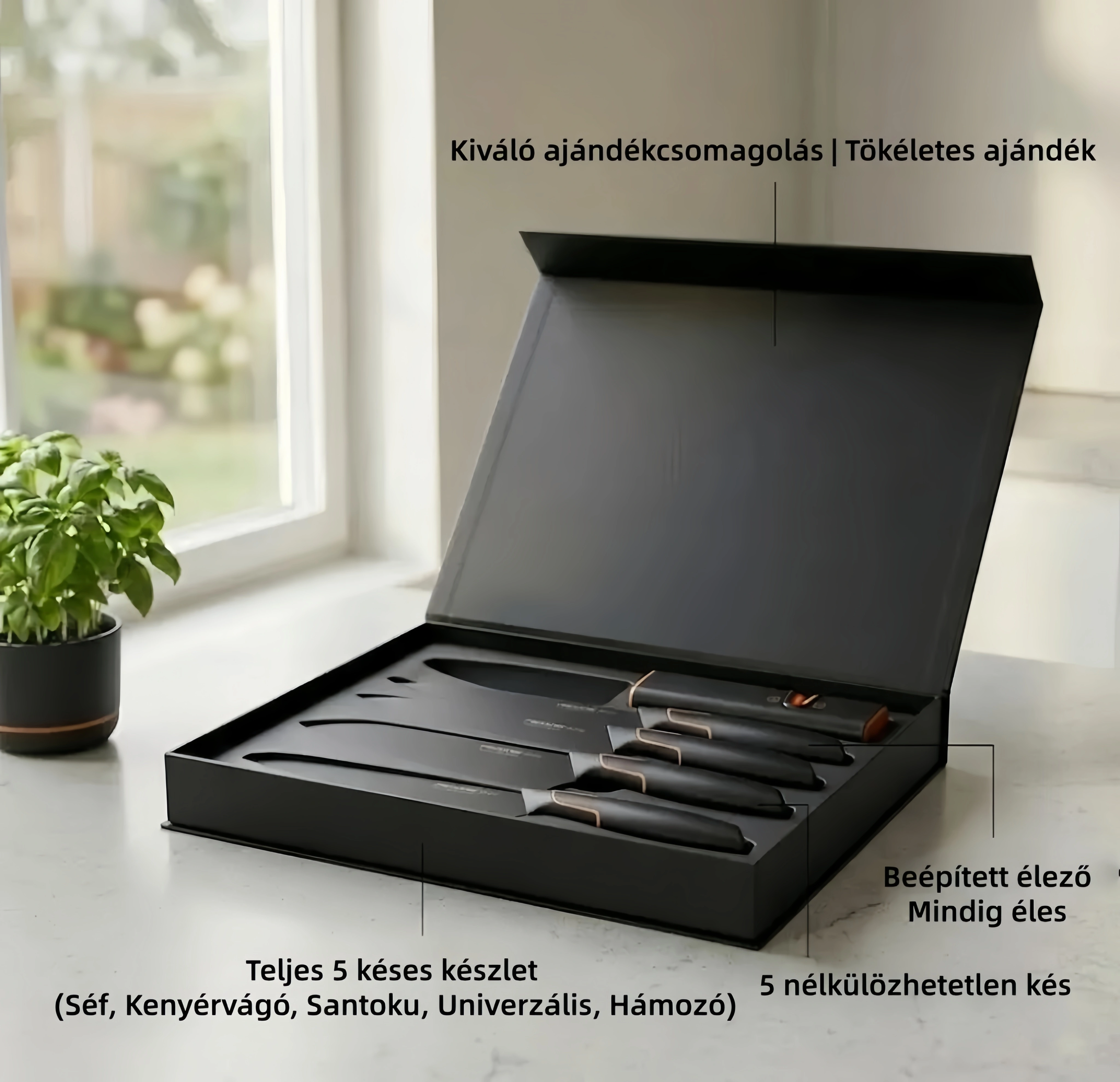FISKARS® EDGE limitált kiadás – 5 darabos prémium konyhakés szett blokkal és élezővel