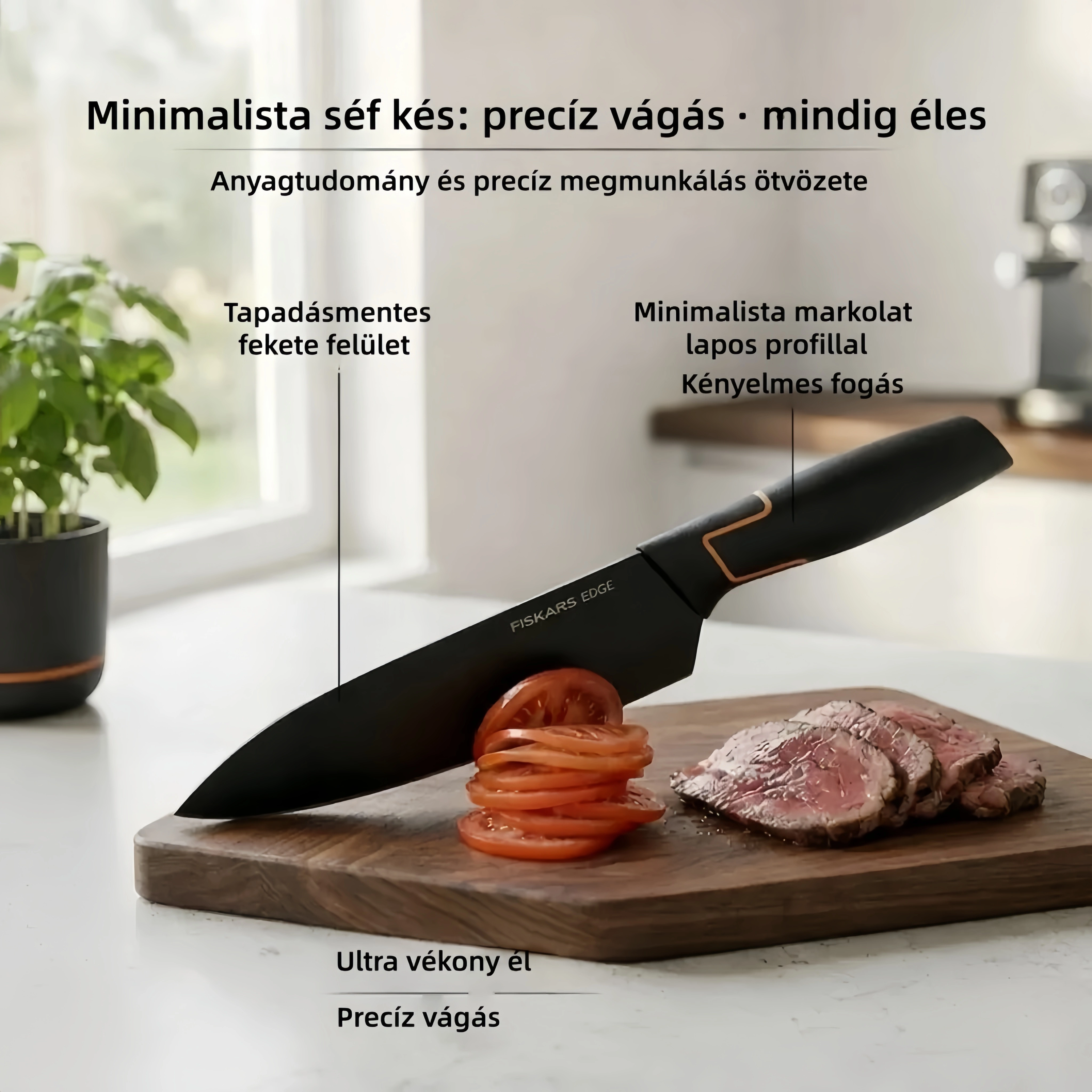FISKARS® EDGE limitált kiadás – 5 darabos prémium konyhakés szett blokkal és élezővel