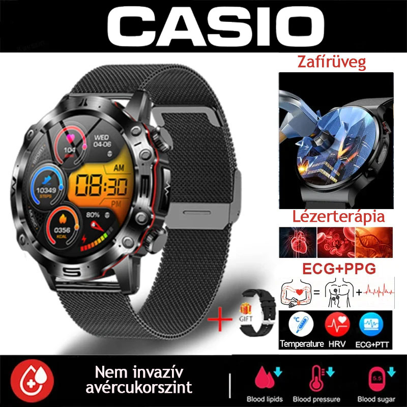 CASIO™AI ORVOSI DIAGNOSZTIKÁS OKOSÓRA - 2025 ÚJ VÉRLIPIDEK, HÚGYSAV, VÉRGLUKOZ SZINT - EKG+PPG FITNESZKÖVETŐ