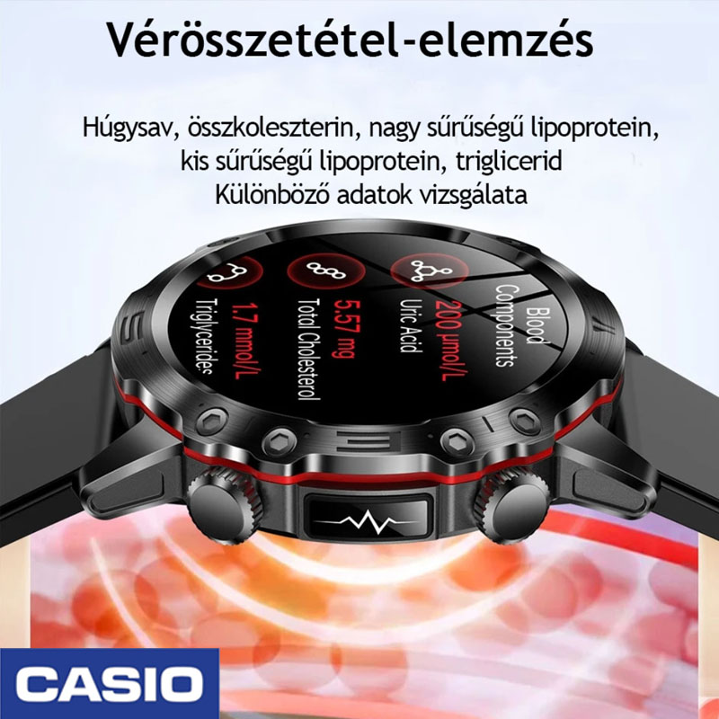 CASIO™AI ORVOSI DIAGNOSZTIKÁS OKOSÓRA - 2025 ÚJ VÉRLIPIDEK, HÚGYSAV, VÉRGLUKOZ SZINT - EKG+PPG FITNESZKÖVETŐ