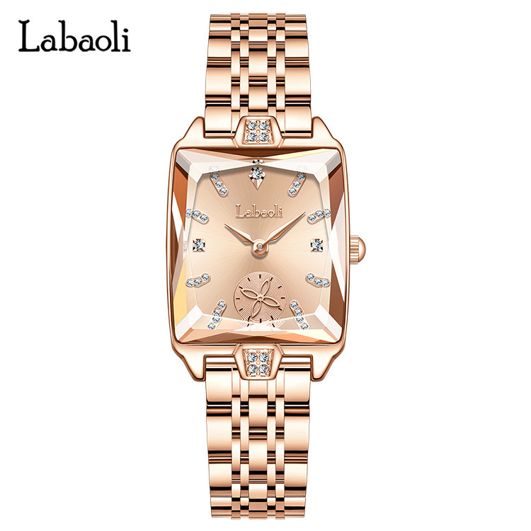 爆款方形女士手表镶钻独立秒盘高级感四叶草石英表女