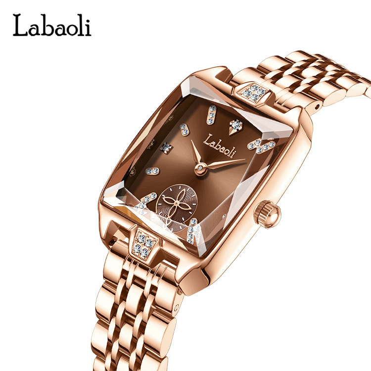 爆款方形女士手表镶钻独立秒盘高级感四叶草石英表女