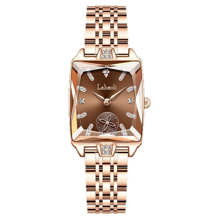 爆款方形女士手表镶钻独立秒盘高级感四叶草石英表女