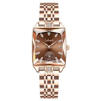 爆款方形女士手表镶钻独立秒盘高级感四叶草石英表女